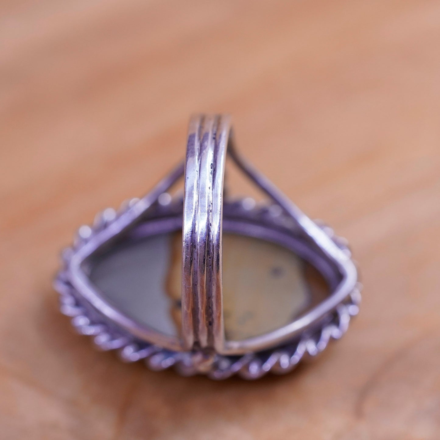 Size 9.5, vintage Sterling 925 silver handmade ring with landscape jasper