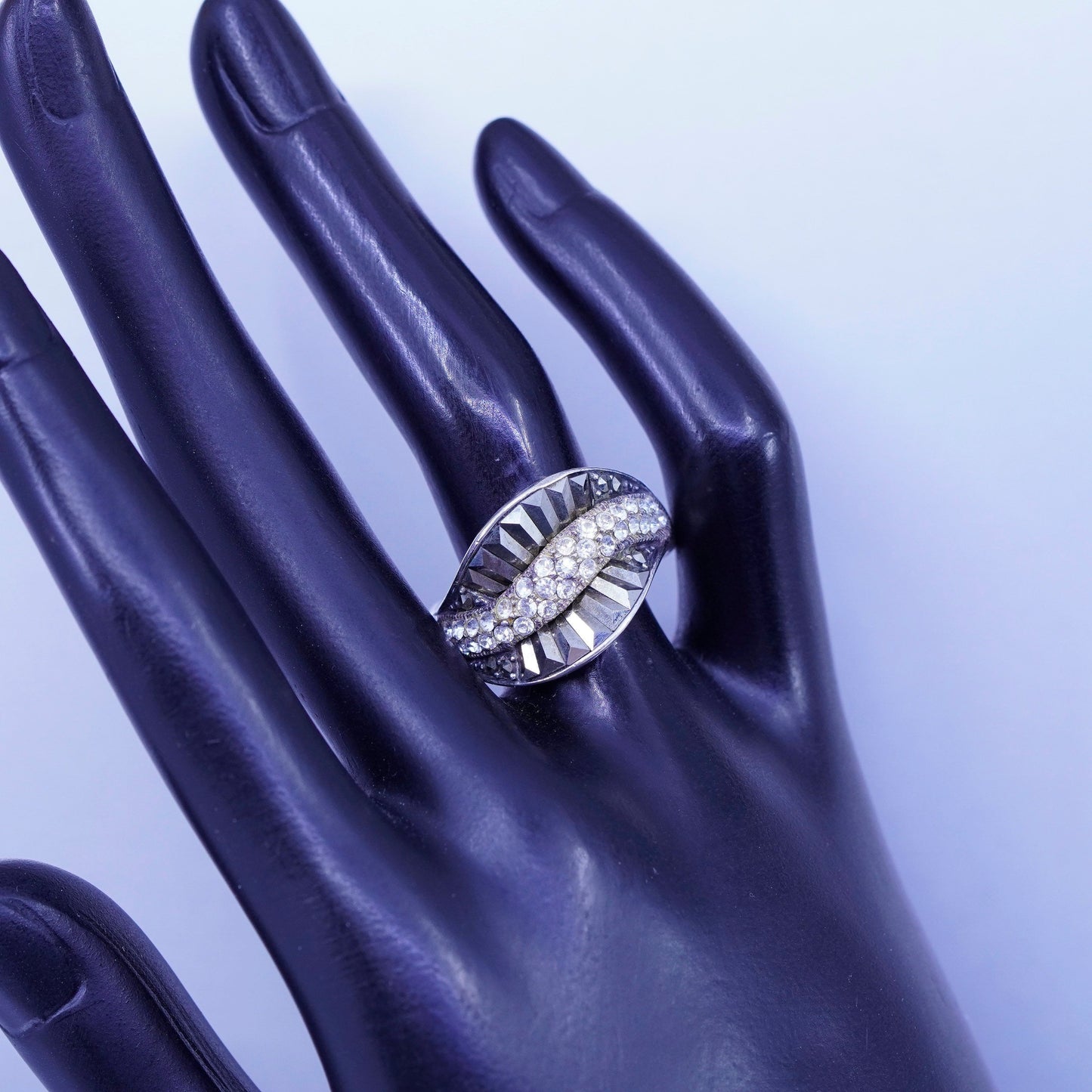 Size 10, southwestern Sterling 925 silver handmade ring, band marcasite cz