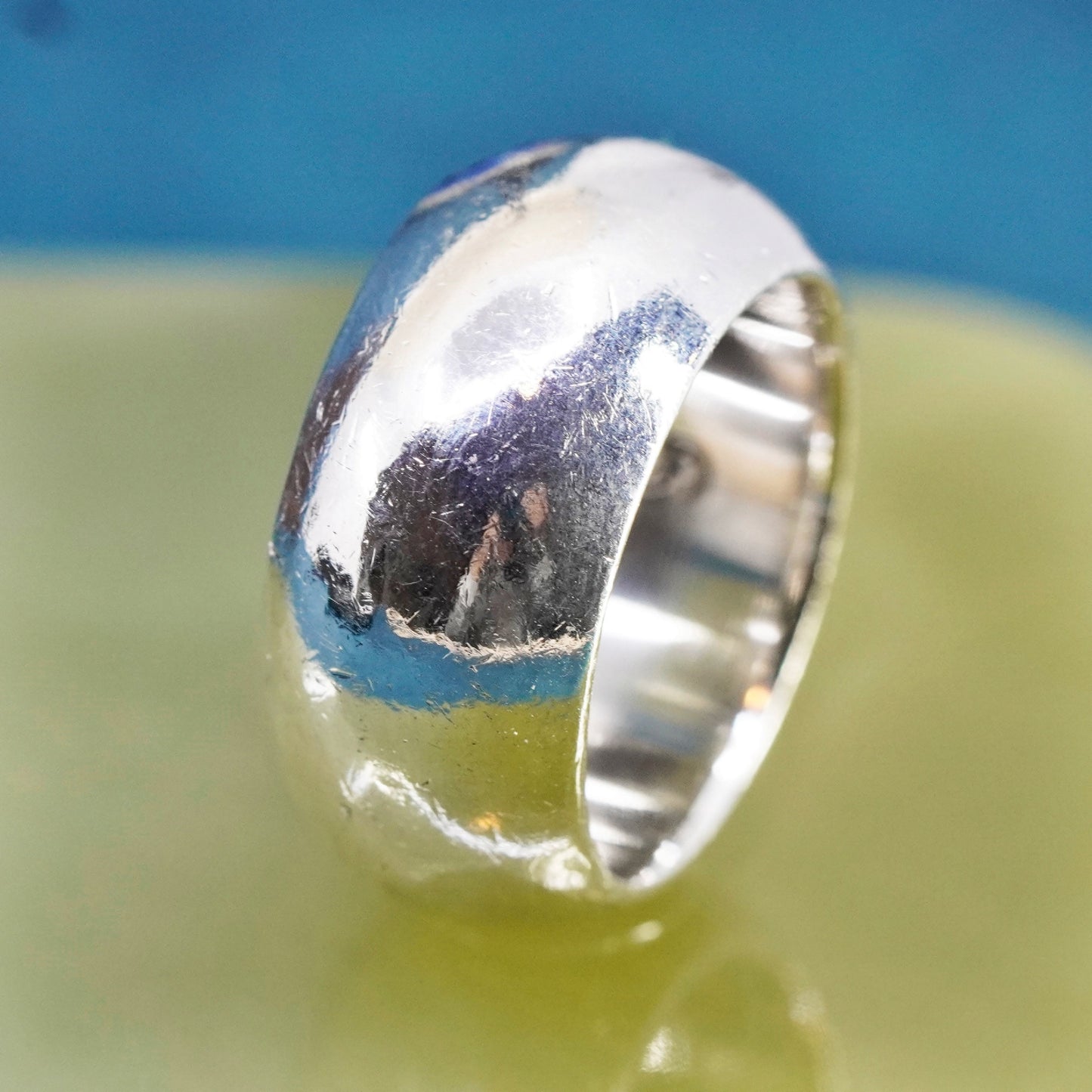 Size 8.25, vtg turkey Sterling silver handmade ring, wide 925 cigar cuff band