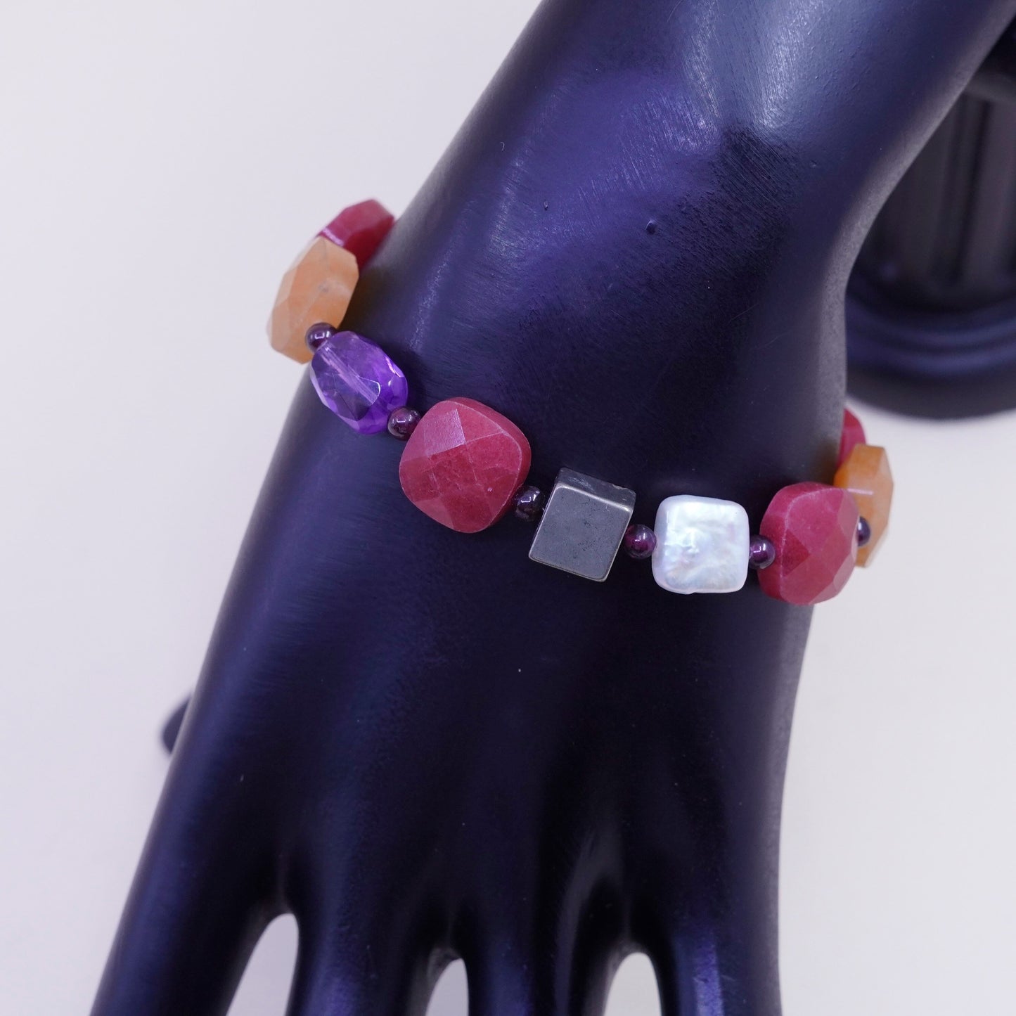6.75”, 925 Sterling silver handmade bracelet with sea washed glass nugget
