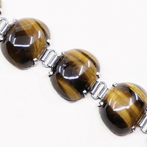 7.25”, Vintage MML Sterling 925 Silver Handmade Bracelet Golden Tiger’s Eye