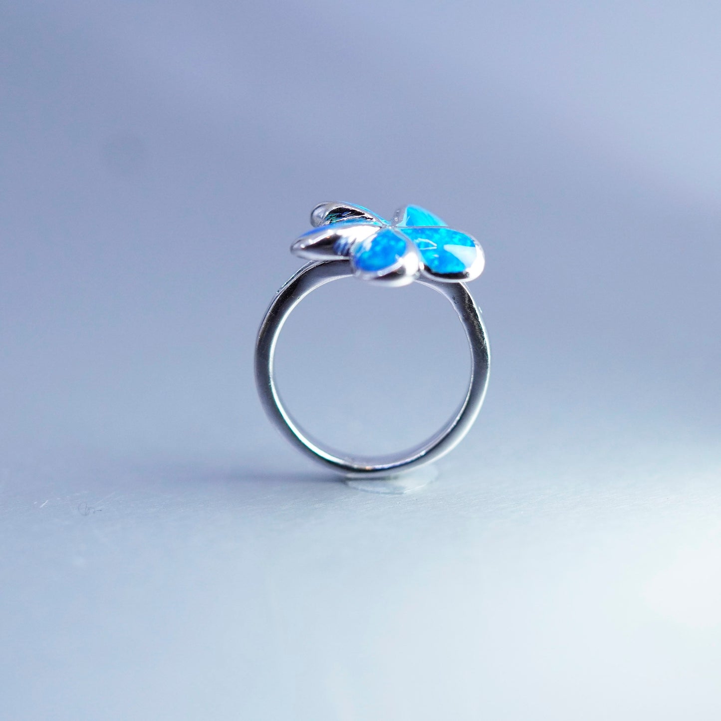 Size 6, vintage Sterling 925 silver handmade ring with plumeria opal