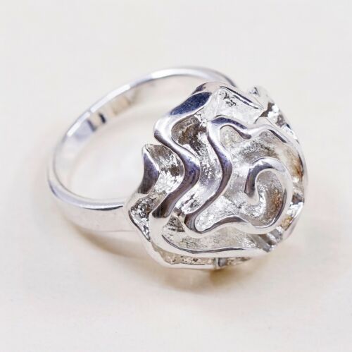 Sz 7, Vtg carolyn pollack Sterling 925 Silver Handmade Rose Bud Flower Band Ring