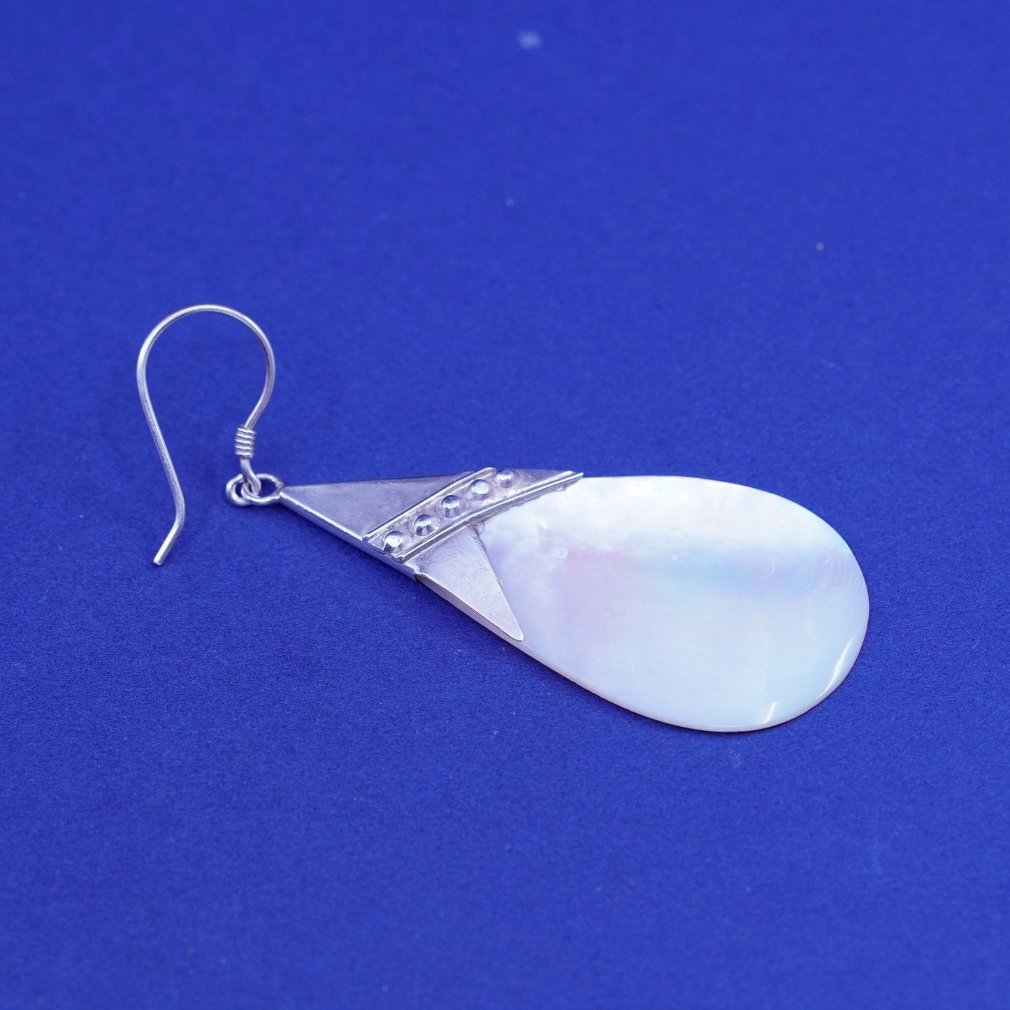 2.25”, Vintage sterling 925 silver handmade teardrop earrings mother of pearl