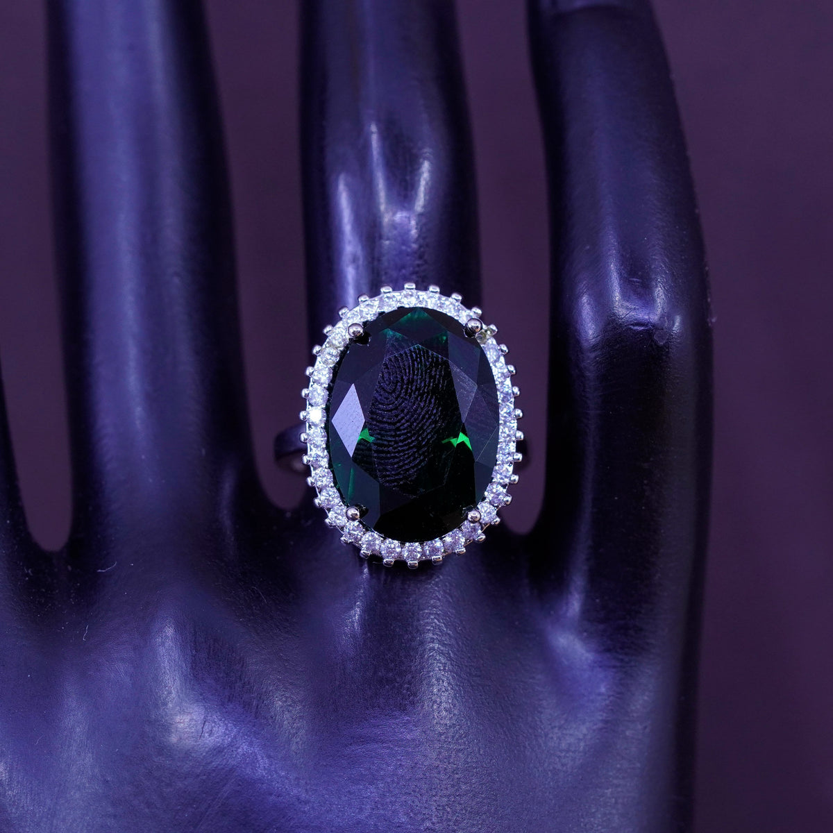 Size 7, vintage Sterling 925 silver handmade ring with oval peridot and cz