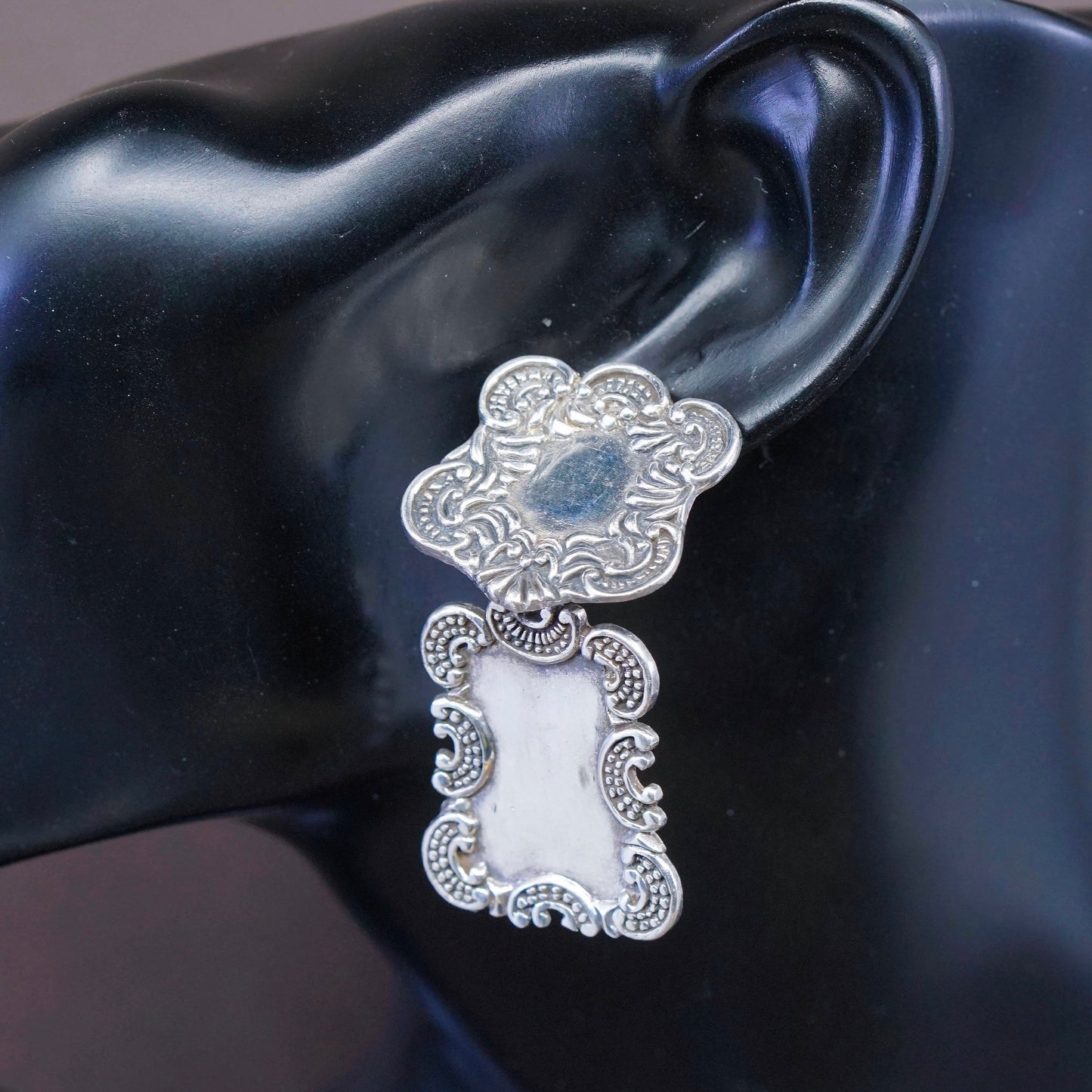 Vintage Sterling silver handmade earrings, 925 Filigree teardrop beads drops