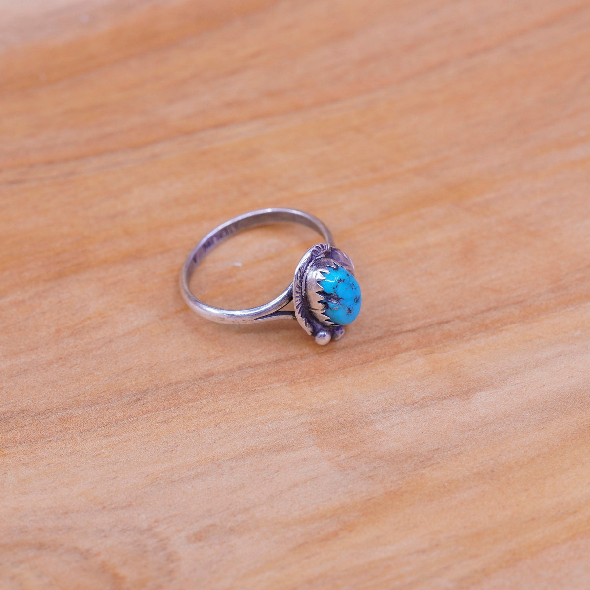 sz 6, Sterling silver handmade ring jewelry, southwestern 925 w/ turquoise leaf