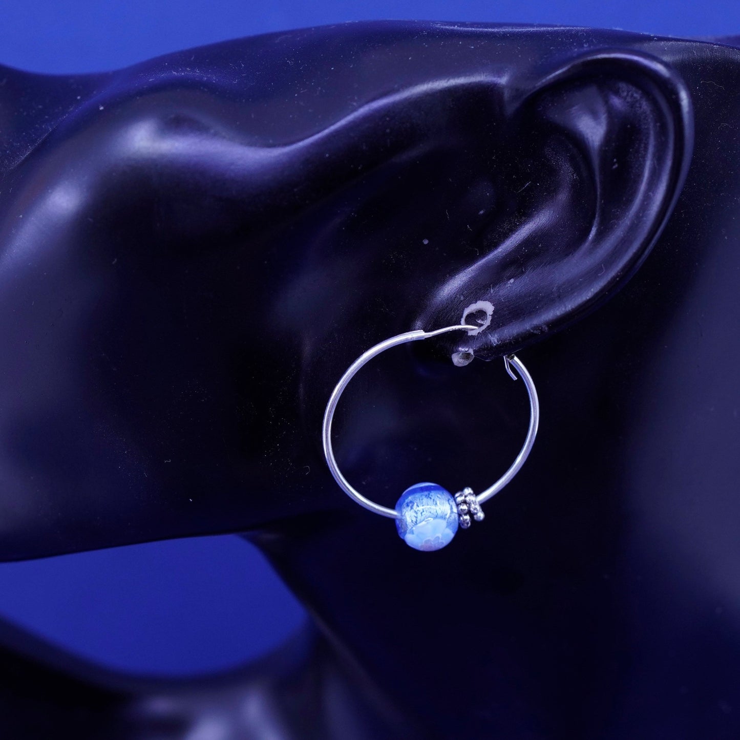 1.25”, Sterling silver handmade earrings, 925 hoops huggie with glass beads