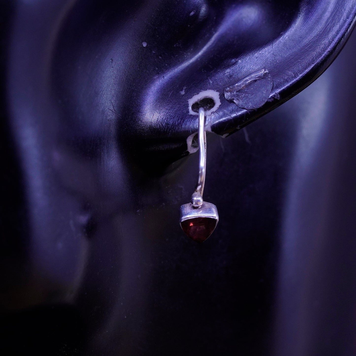 Vintage Sterling 925 silver handmade earrings with ruby