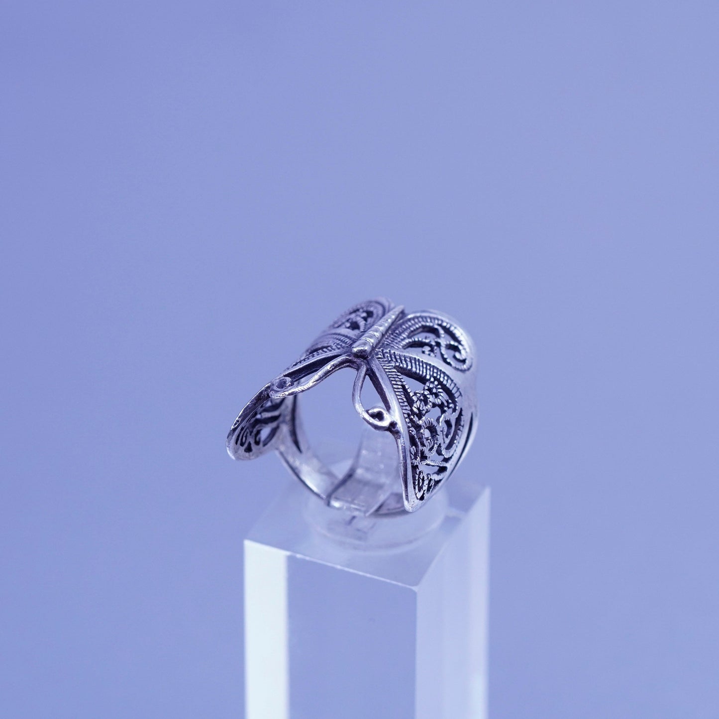 Size 8, southwestern Sterling 925 silver handmade ring, filigree butterfly band