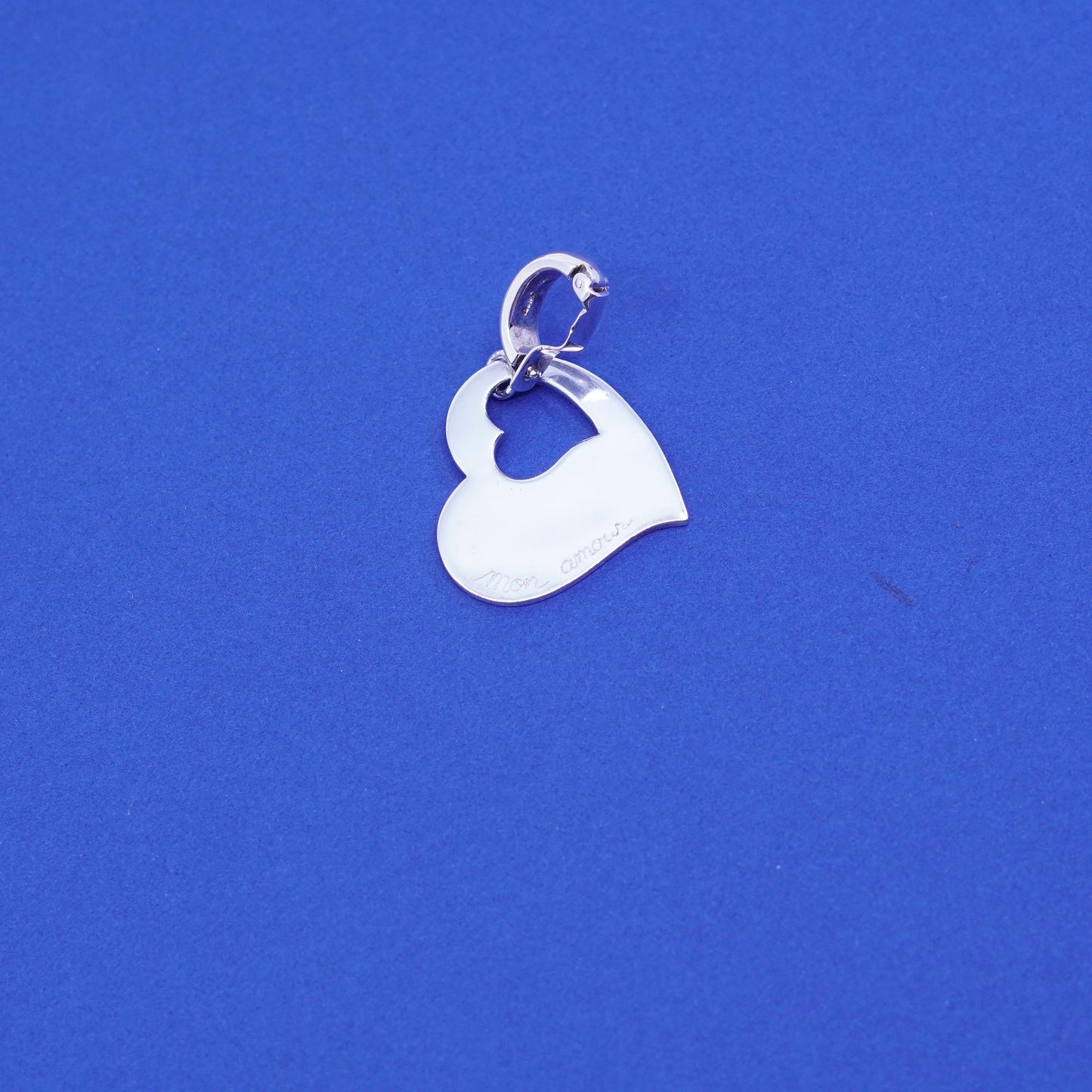 sterling silver pendant, 925 heart charm “i have found mon amour (my love)”