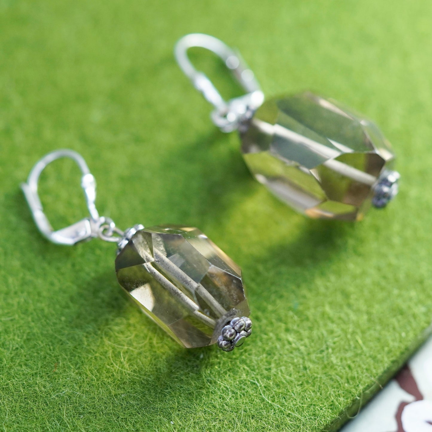Vintage Sterling 925 silver handmade earrings with smoky quartz mugger