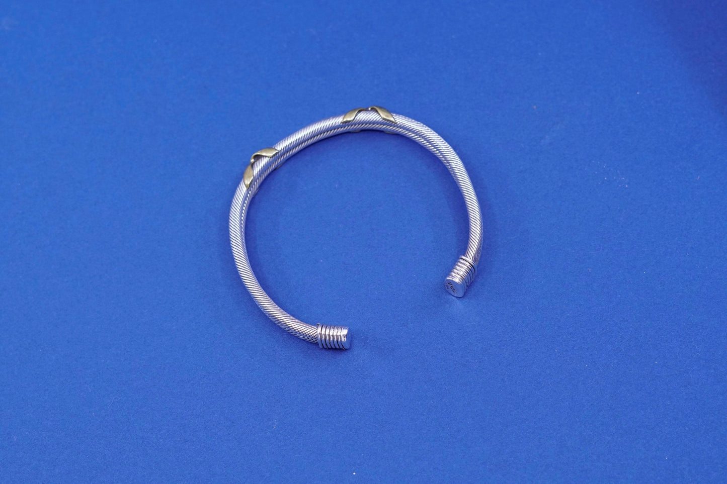 7”, sterling silver handmade bracelet, 925 twisted cable cuff with copper cross