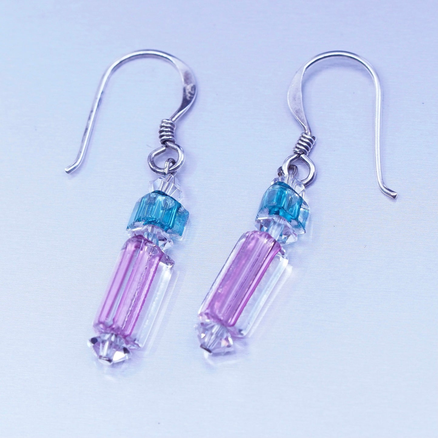 Vintage Sterling 925 silver handmade earrings with pink crystal