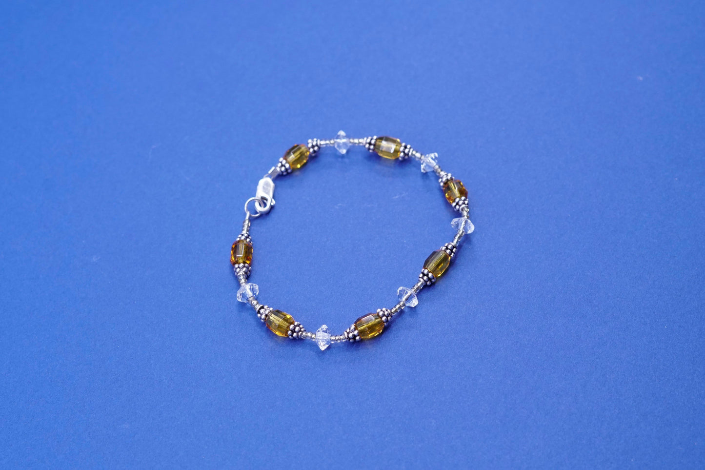 7”, vintage Sterling silver handmade bracelet, 925 with citrine and crystal