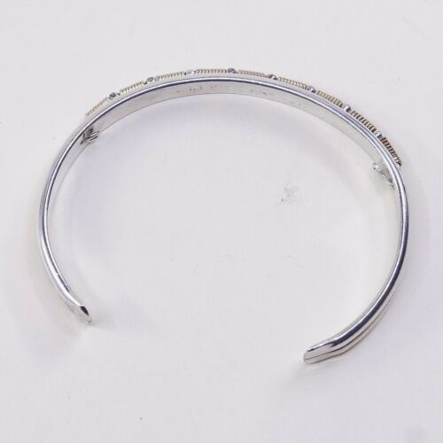 7”, Vtg Two Tone Sterling Silver Handmade wide Cuff, Aouthwestern 925 Bracelet