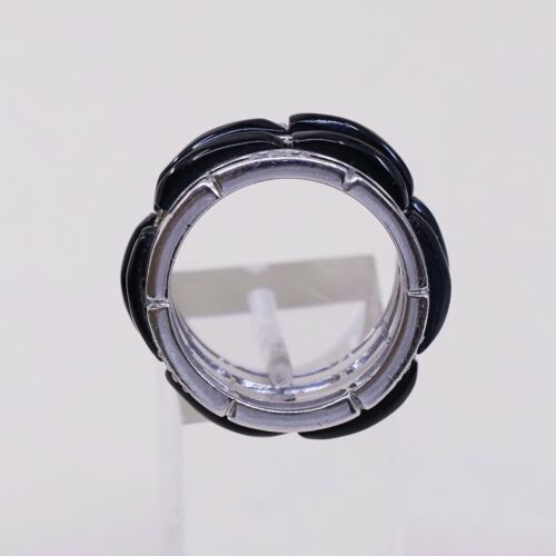 Sz 7.5, Vtg Sterling Silver Handmade Ring, 925 Silver Band W Obsidian Inlay