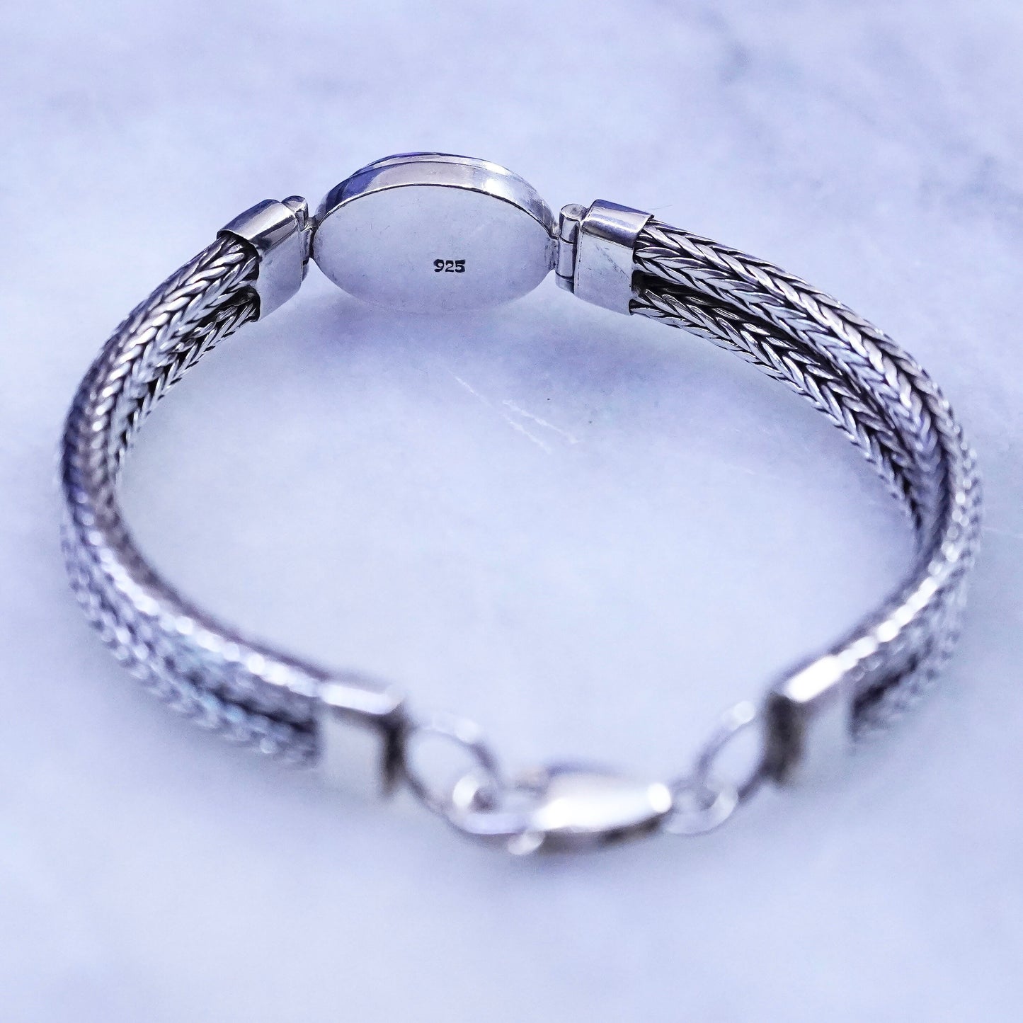 6.5”, heavy Sterling silver bracelet, multi strands 925 wheat chain purple