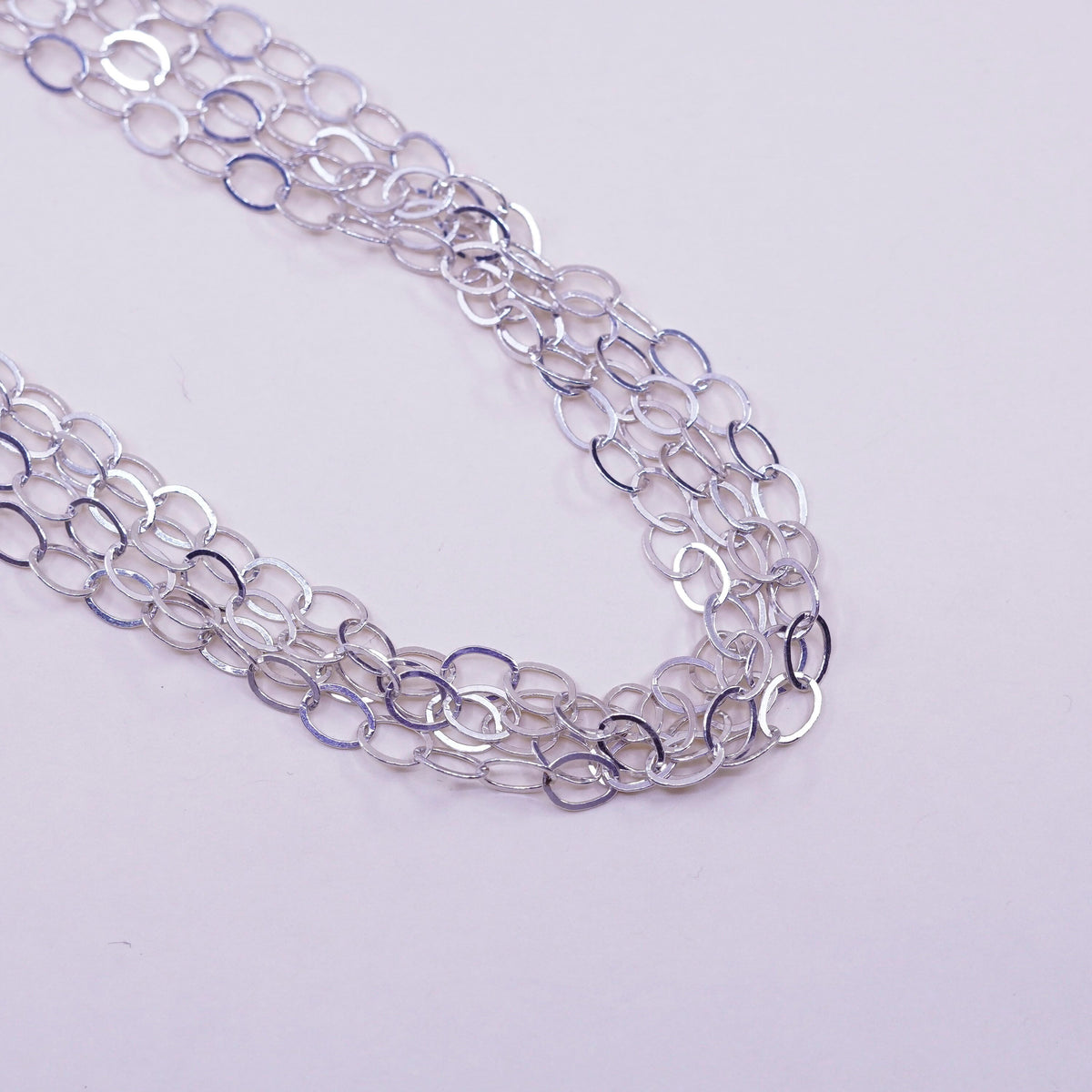 96” 7mm, vintage Sterling 925 silver flatten circle extra long necklace