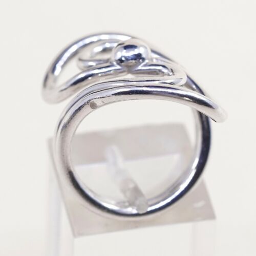 Sz 6, Vtg Sterling Silver Handmade Ring, 925 Silver Band W/ swirl N Bead