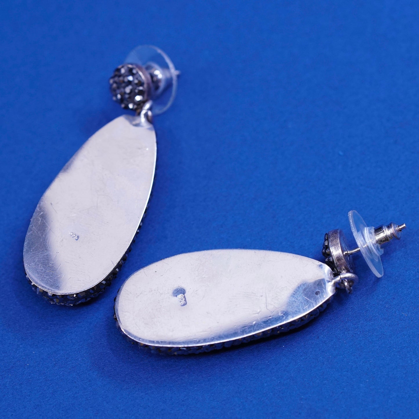Sterling silver handmade earrings, 925 w/ teardrop tiger eye N cluster crystal