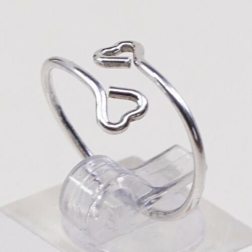 Size 7, Vtg Sterling Silver Handmade Ring, 925 Silver Band W/ Double Heart