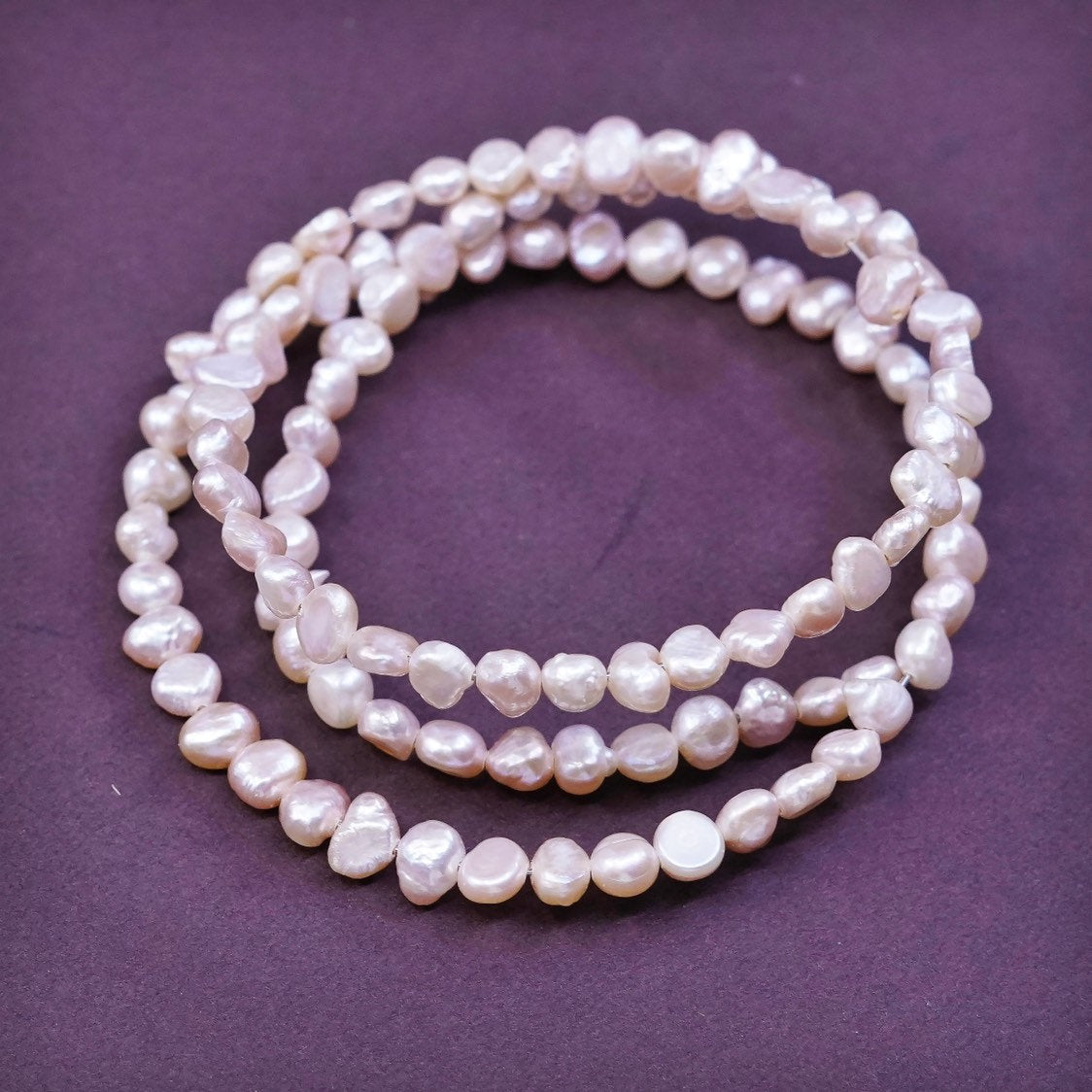 6" Vintage handmade pink pearl beads wrap around bangle bracelet