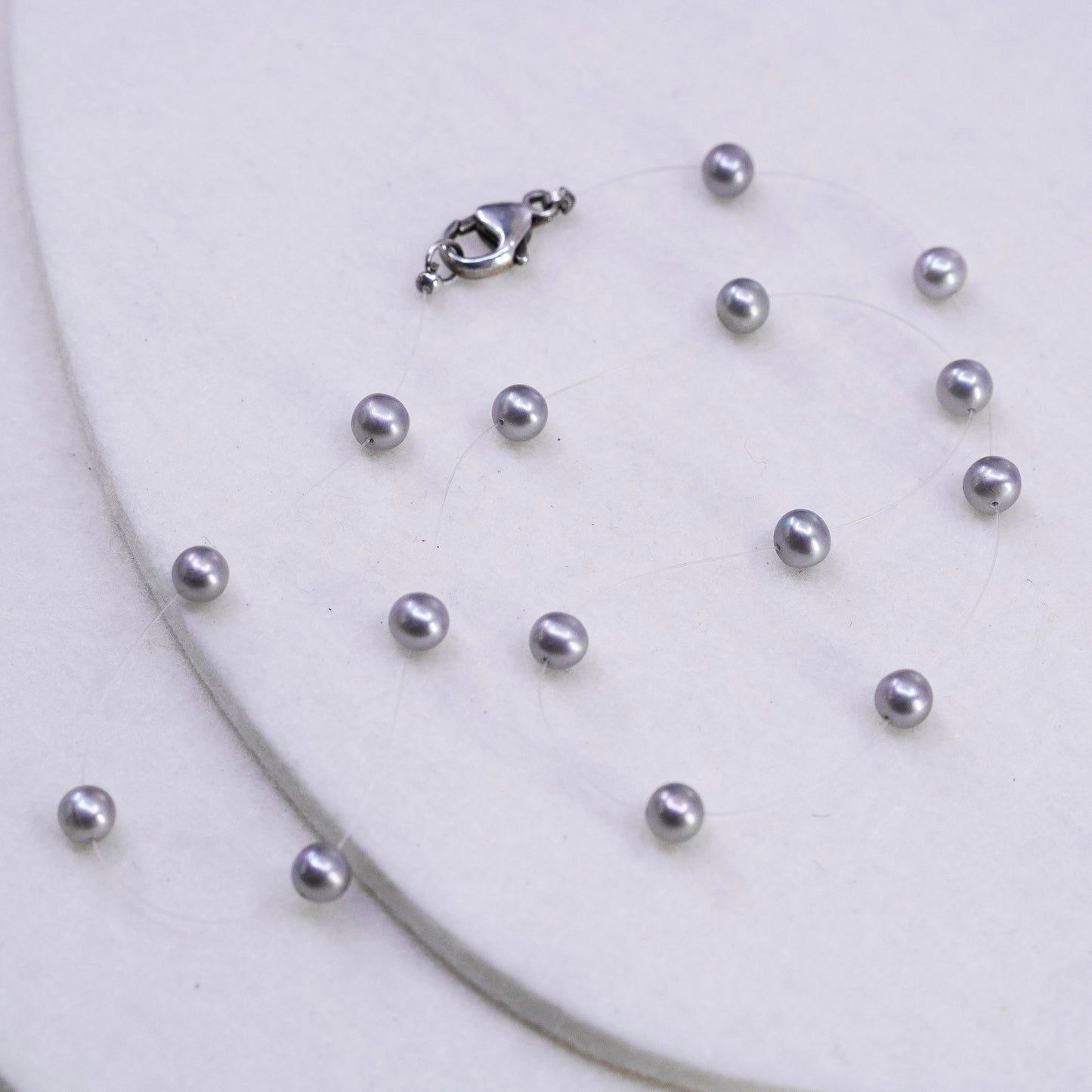 16”, vintage Sterling 925 silver handmade circle necklace with pearl beads