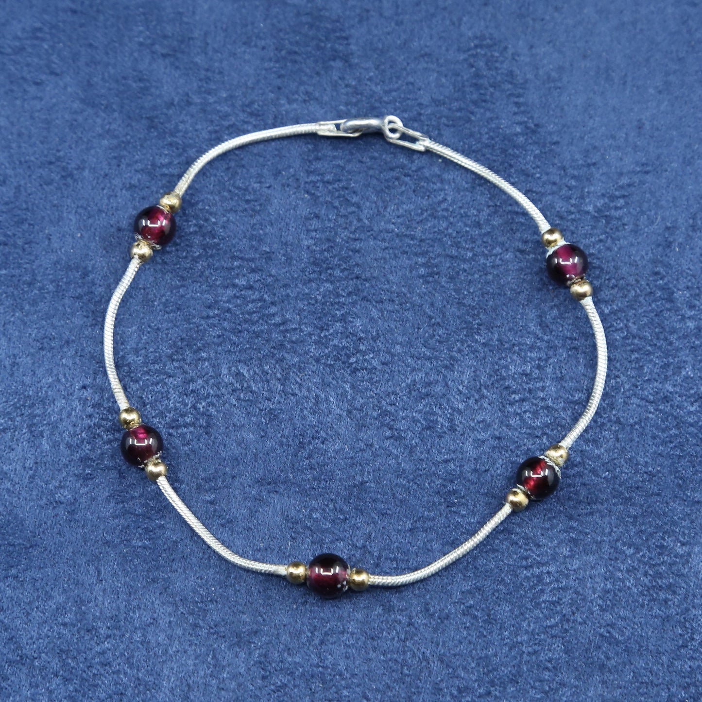 6.5", Sterling silver handmade bracelet, 925 snake chain w/ jasper beads
