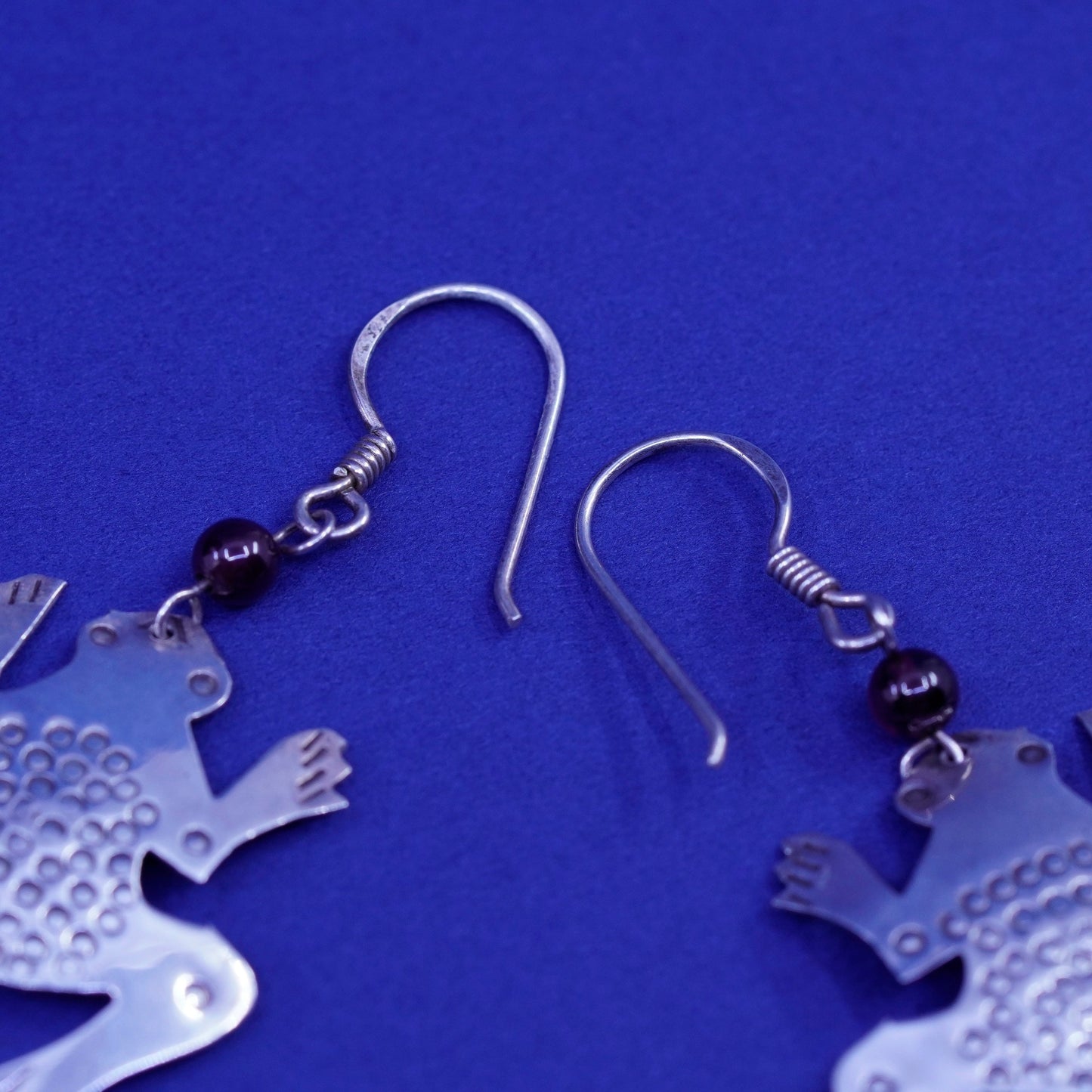 Vintage boma sterling 925 silver handmade frog earrings with garnet