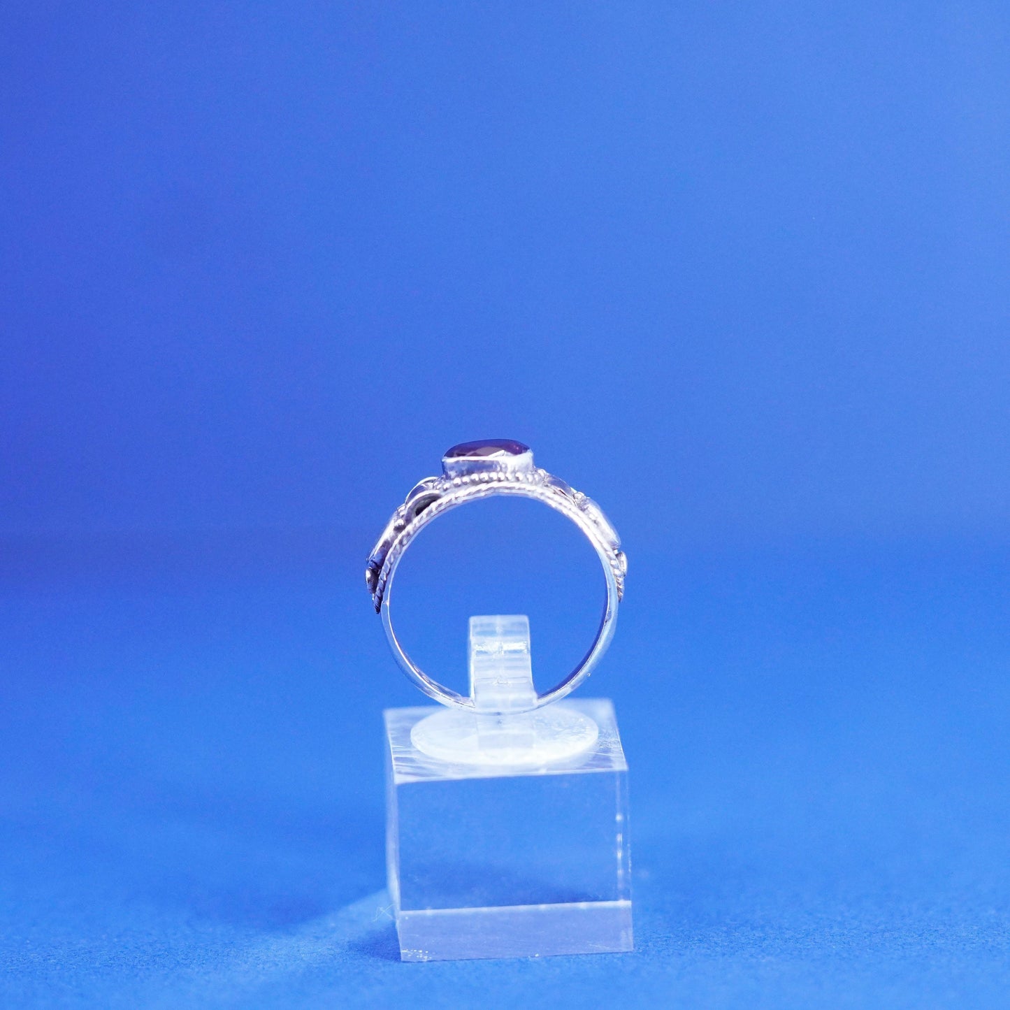 Size 7.75, vintage Sterling 925 silver handmade ring, 925 stackable band ruby