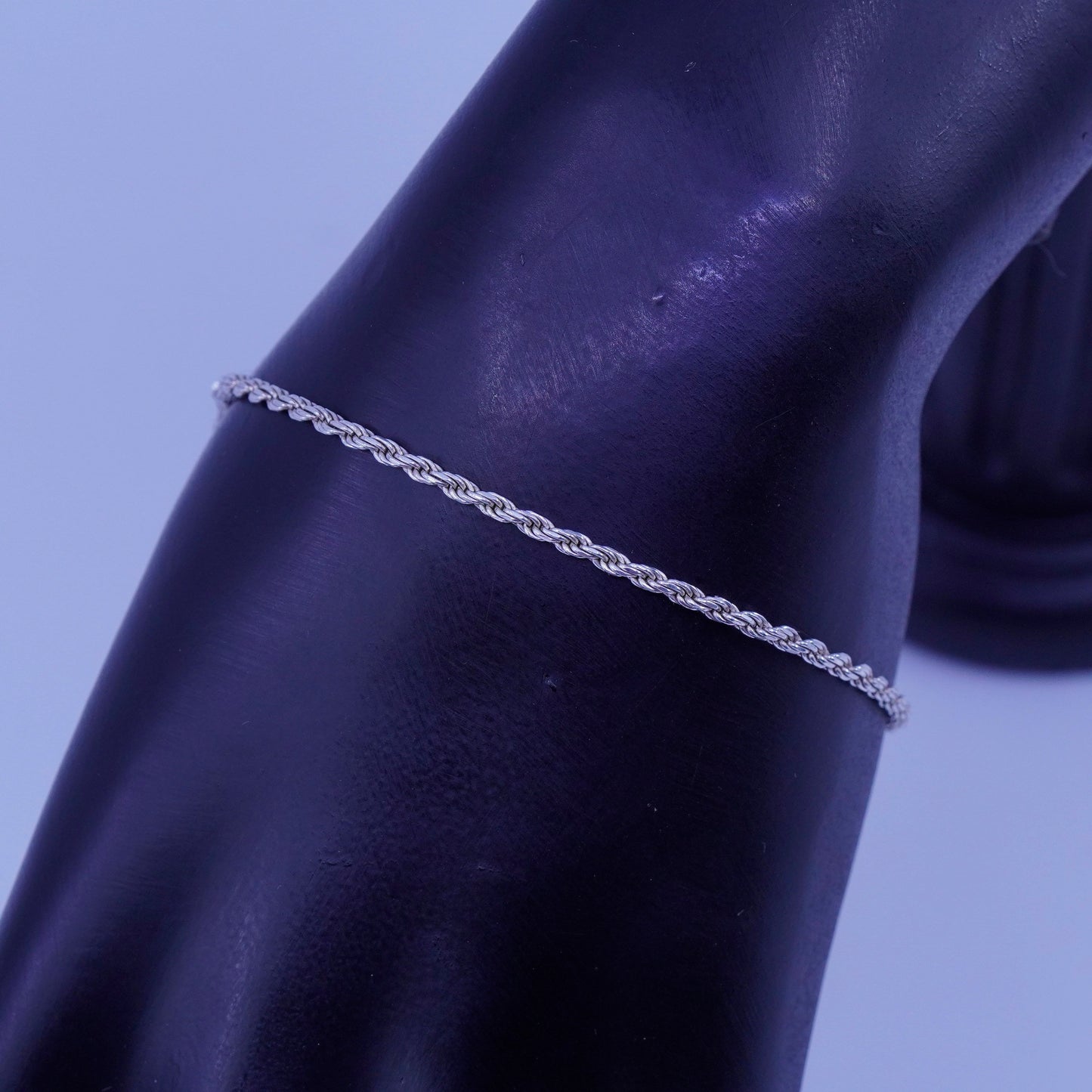 7”, 2mm, Vintage Italy Sterling 925 silver handmade bracelet, rope chain