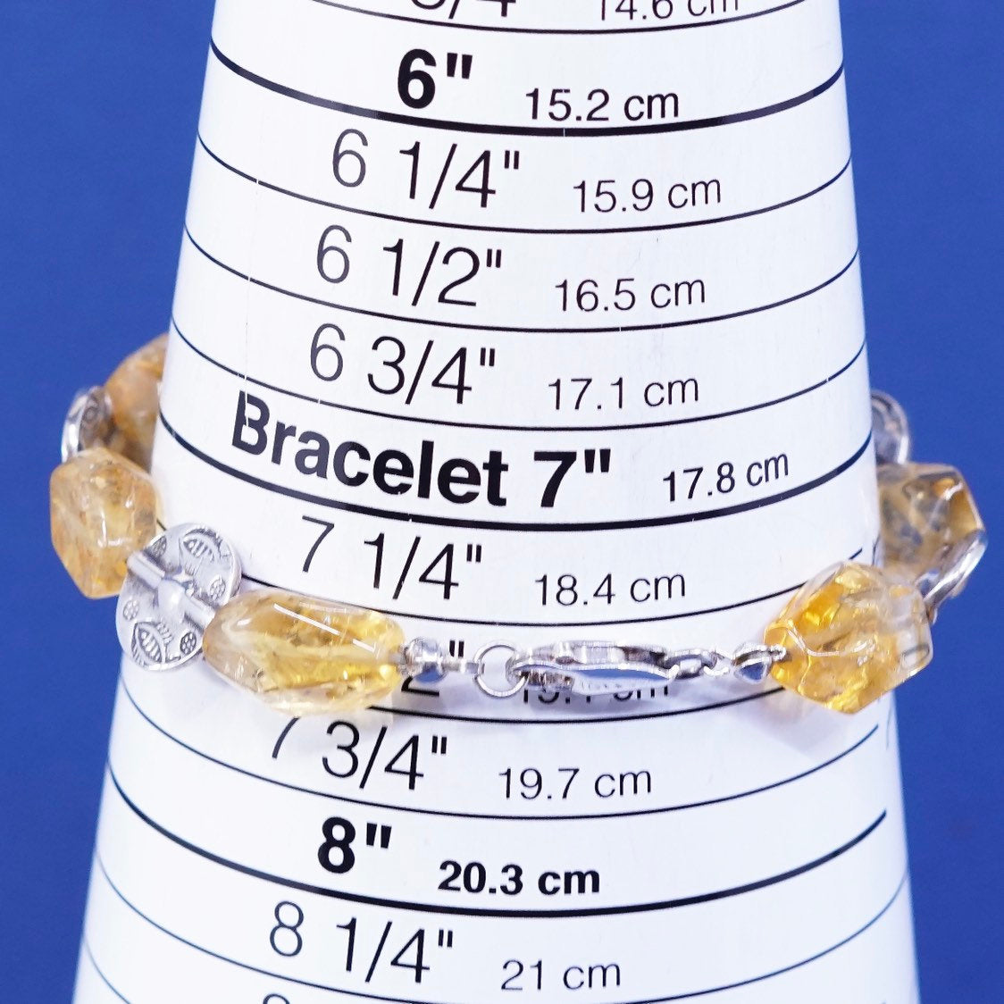 7.5", vtg Sterling silver handmade bracelet, 925 w/ citrine, stamped 925