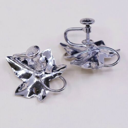 Vtg CA Sterling 925 Silver Handmade Screw Back Earrings Grapes Leaves