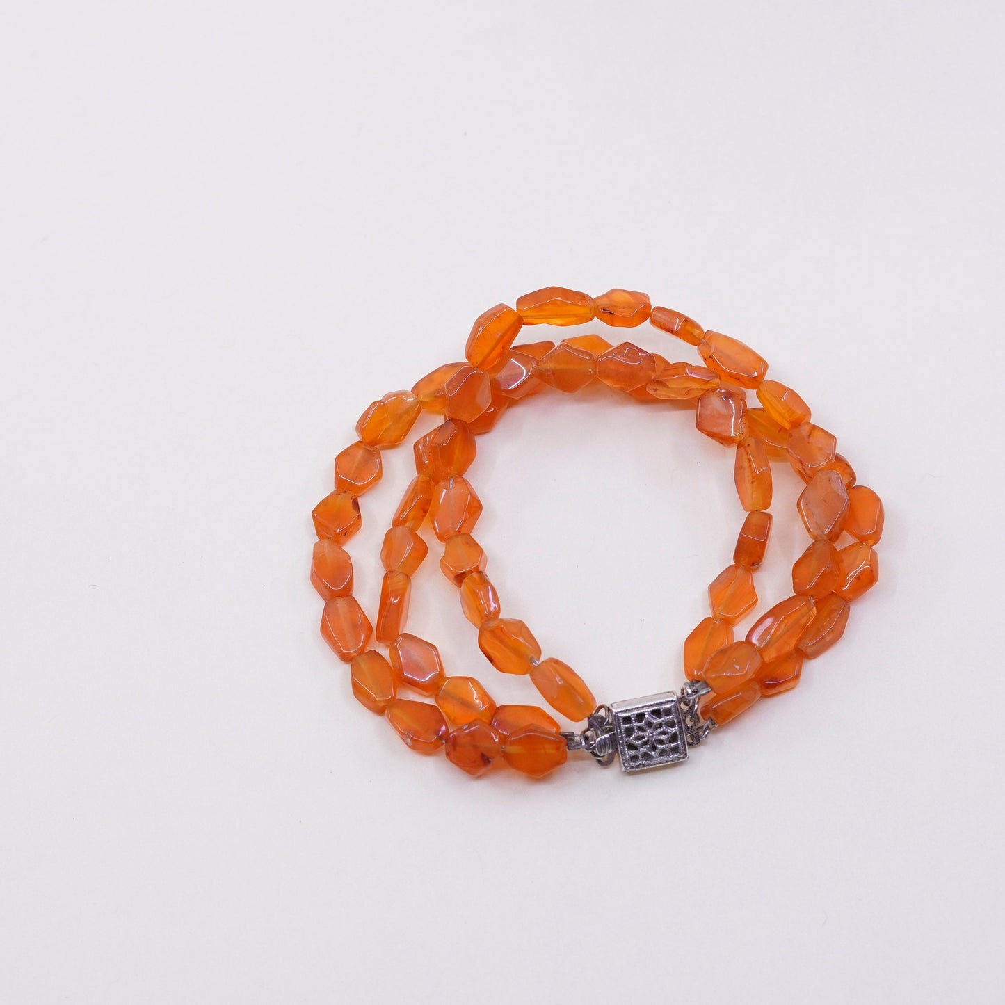 5.5”, handmade multi stands carnelian bracelet with sterling 925 silver clasp