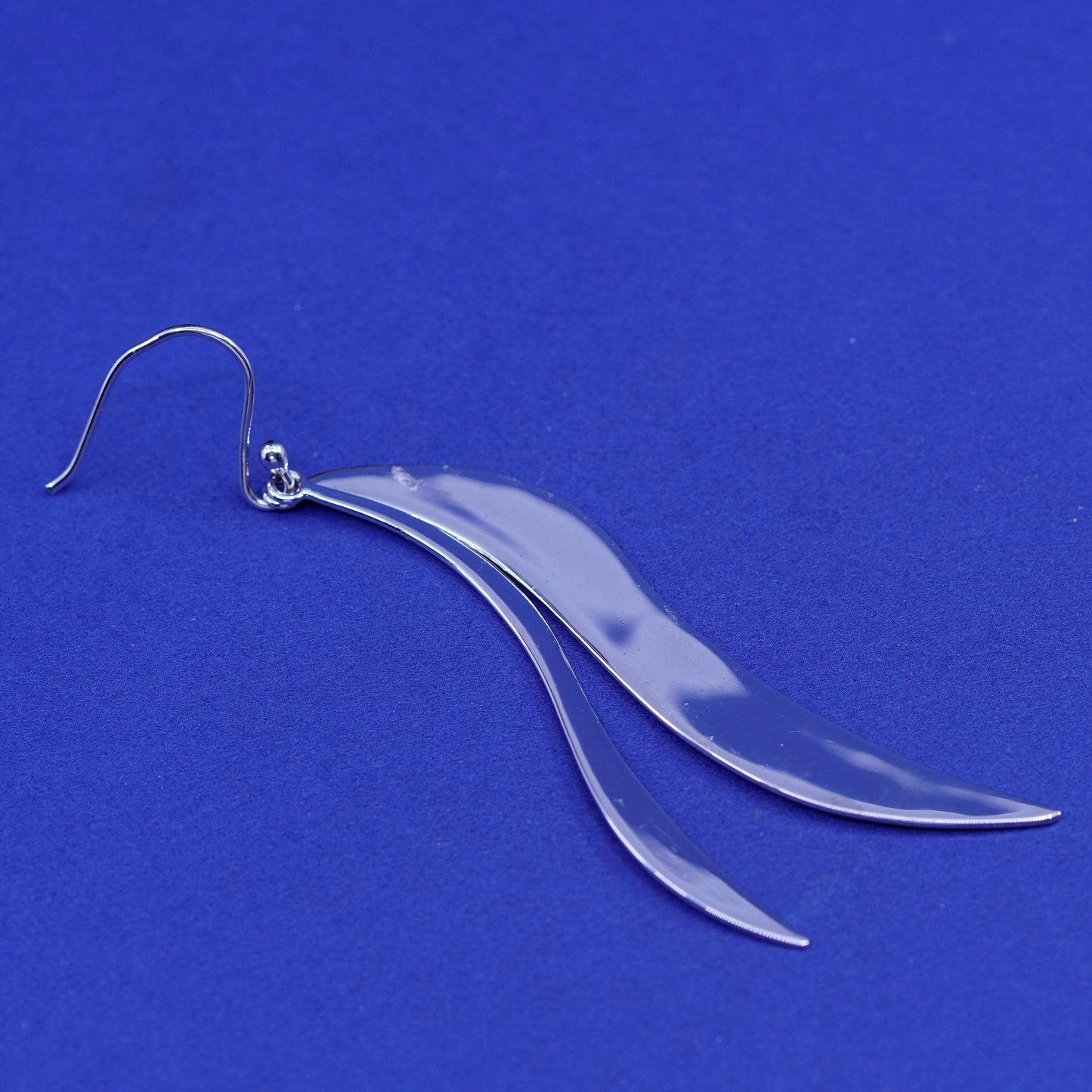 Vtg MWS modern Sterling 925 silver handmade earrings wavy dangles