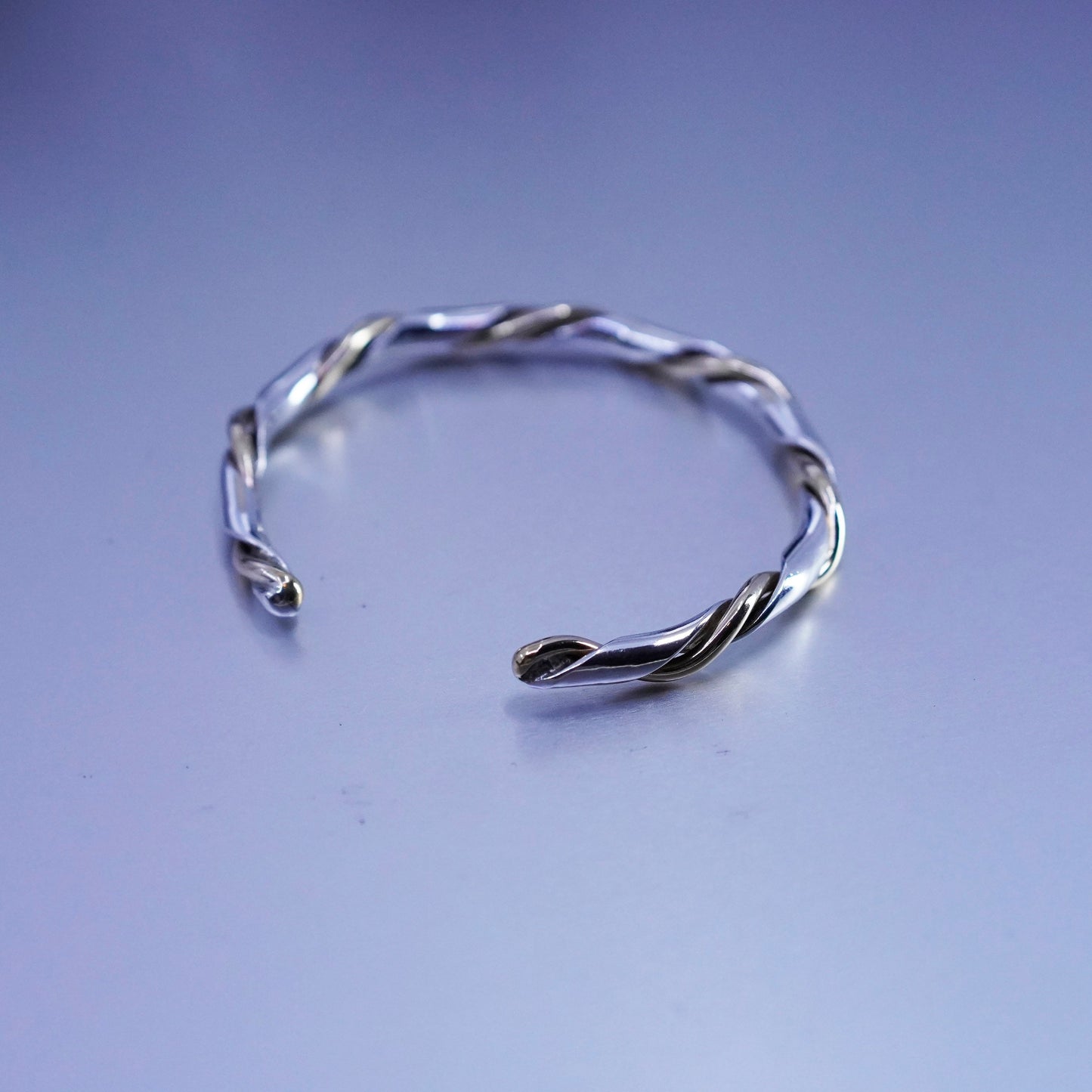 6.25”, Vintage two tone Sterling 925 silver handmade bracelet, twisted cuff