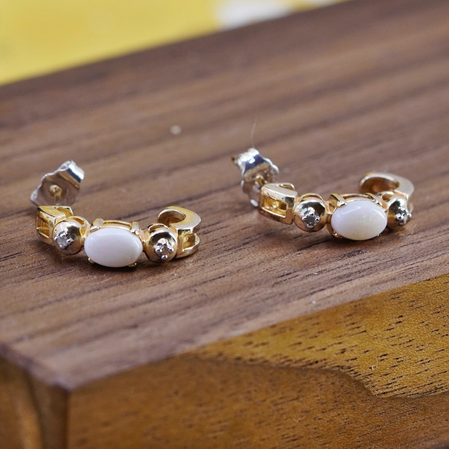 0.75”, Vermeil gold Sterling silver hoops 925 huggie earrings opal diamond