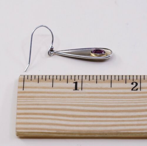 Vtg two tone Sterling Silver Teardrop Earrings, Southwestern 925 dangles W/ Ruby