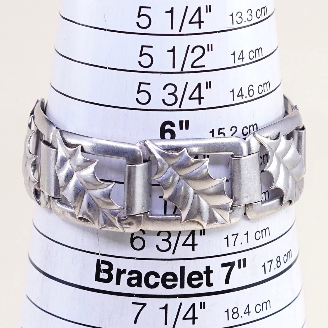 6.25", VTG sterling silver handmade tennis bracelet, 925 bracelet w/ leaves