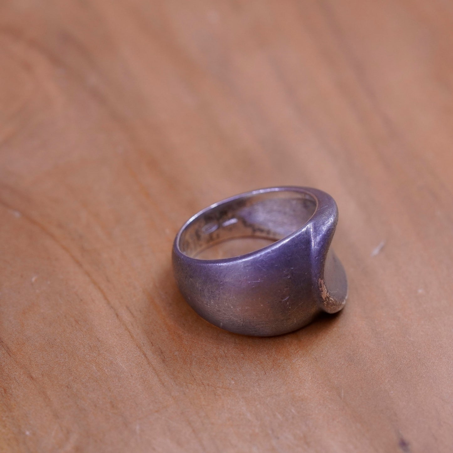 Size 7.25, sterling silver handmade ring, 925 ribbed band minimalist, modernist