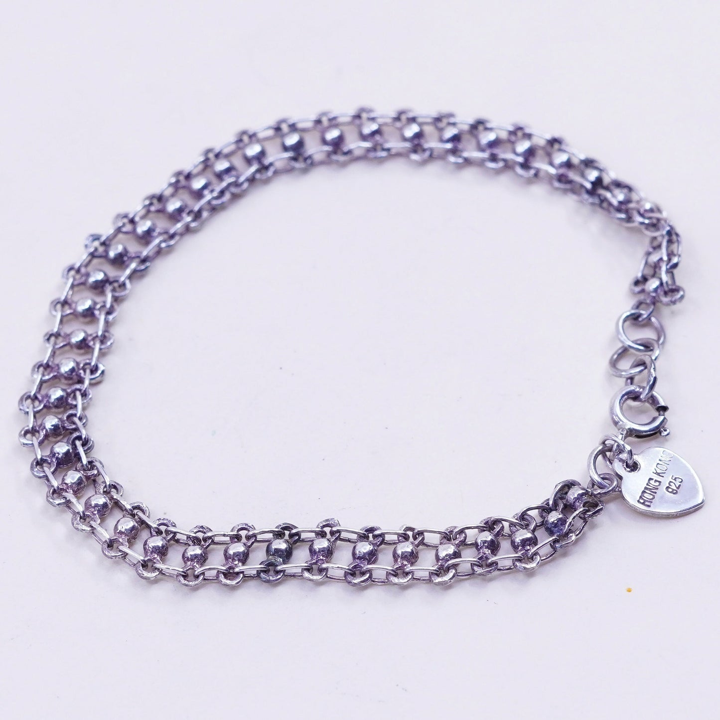 6.75”, 7mm, Vintage sterling silver bracelet, 925 beads chain