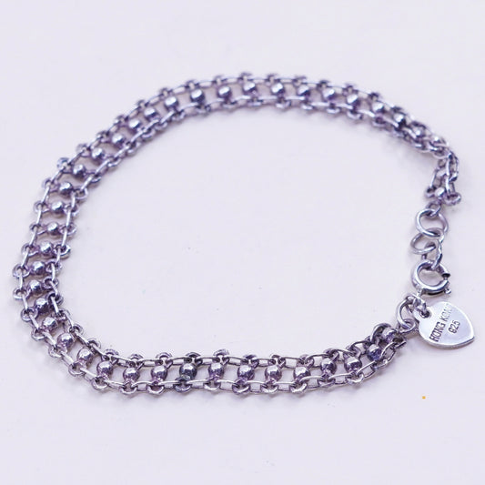 6.75”, 7mm, Vintage sterling silver bracelet, 925 beads chain