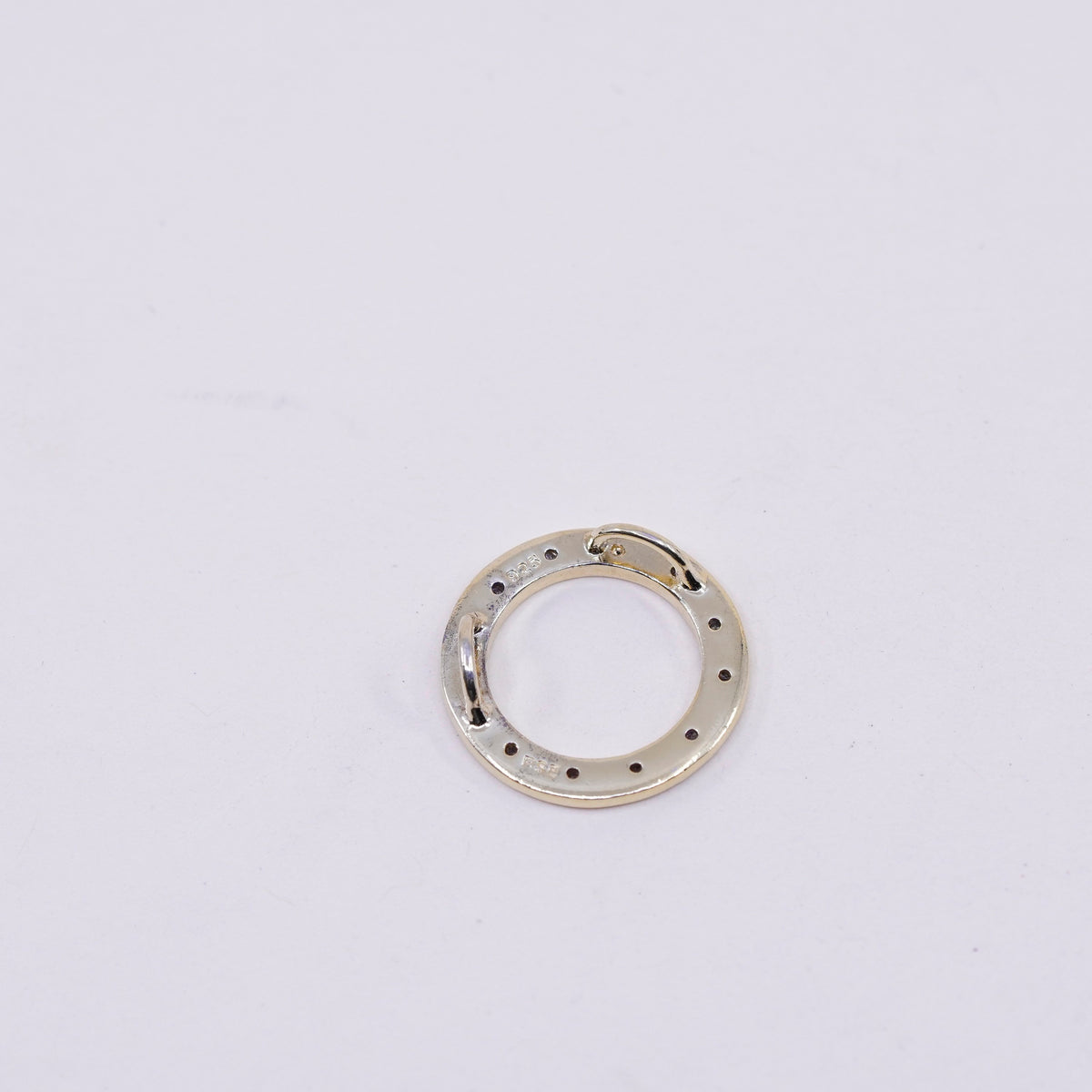 vermeil gold over Sterling silver handmade pendant, 925 circle w/ tiny diamond
