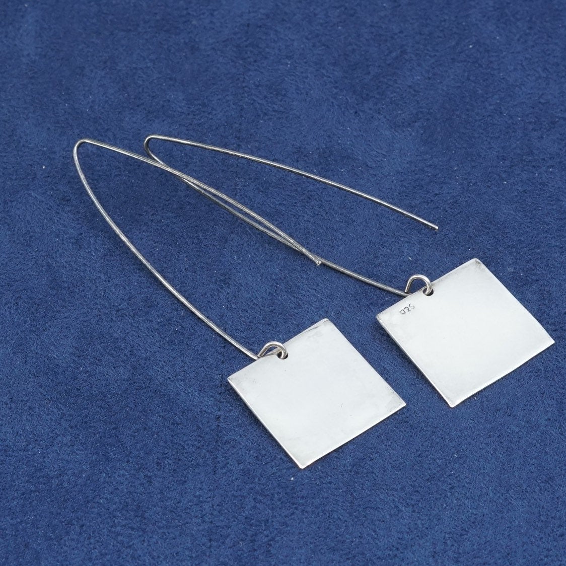 vtg modern minimalist sterling silver handmade earrings, 925 square drops