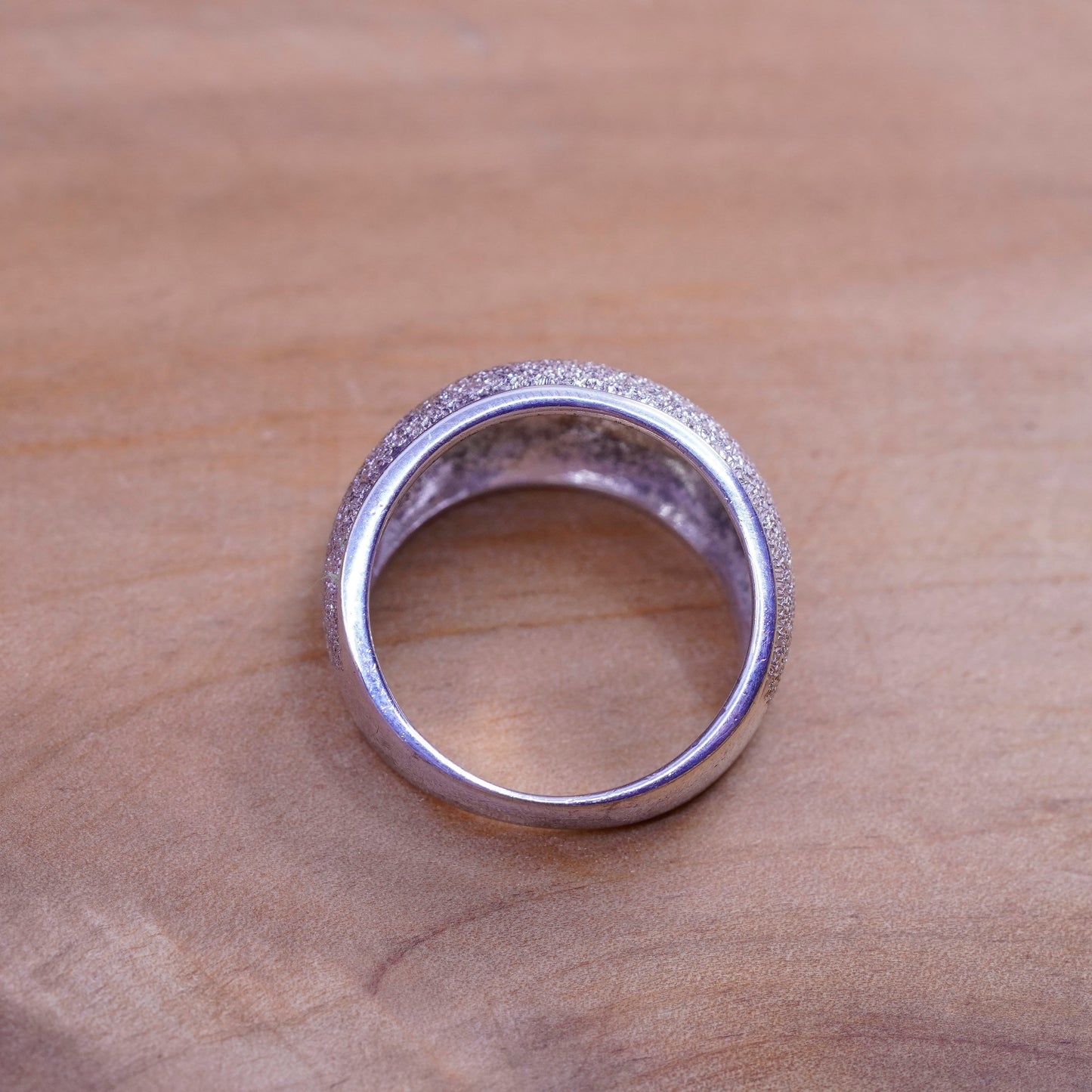 Size 9, vintage Sterling silver handmade ring, glittering 925 ribbed band
