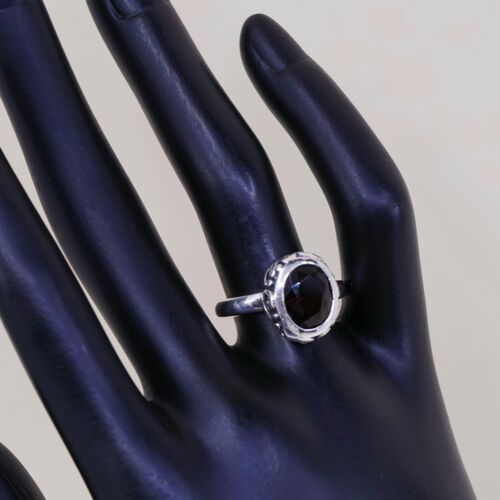 Sz 7.5, Vintage barse Handmade Sterling 925 Silver w/ Smoky Ceystal W/ Swirly