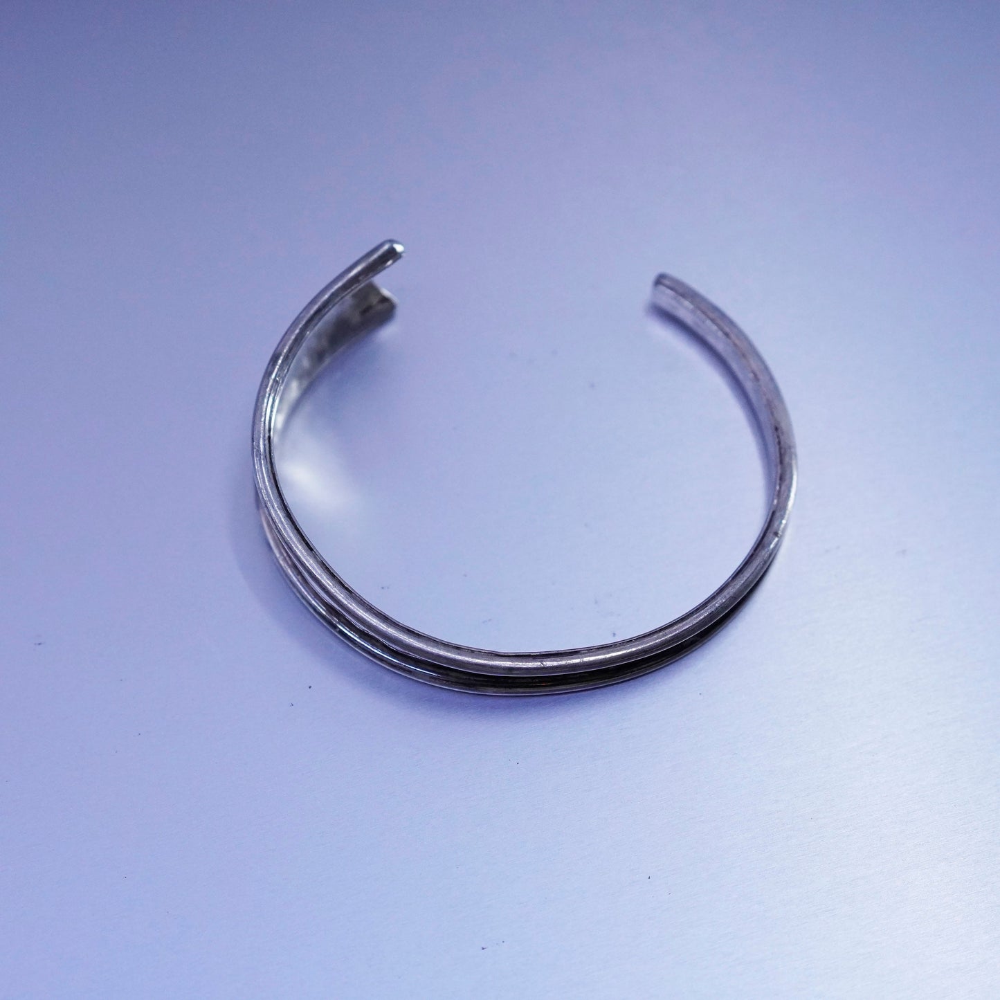 6.25”, Vintage Sterling 925 silver handmade bracelet, hammered textured cuff