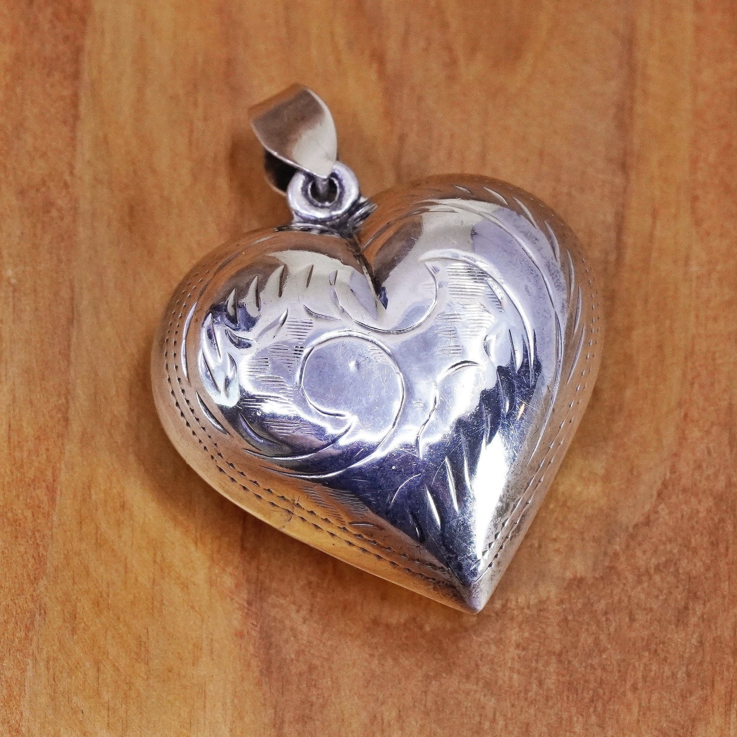 Vintage Sterling silver handmade heart pendant, puffy 925 big heart