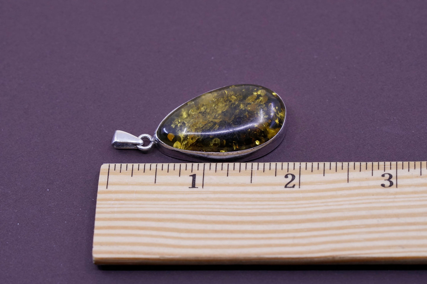 Vintage Sterling 925 silver handmade pendant with teardrop Amber pendant